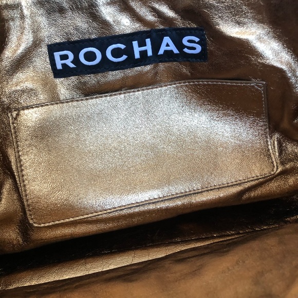 ROCHAS - Gold metallic double satchel leather bag - Picture 5 of 8